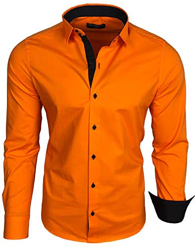 Baxboy B-500 Långärmad skjorta för män / business casual bröllop / lätt att stryka / Slim Fit / Kostym Kent krage skjorta - orange - XX-Large, Orange_1, XXL