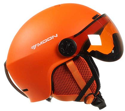 Ski/Snowboard Helmet Unisex Lightweight Professional Adjustable Snow Sports Helmets with Goggles Visor (Orange, Large)