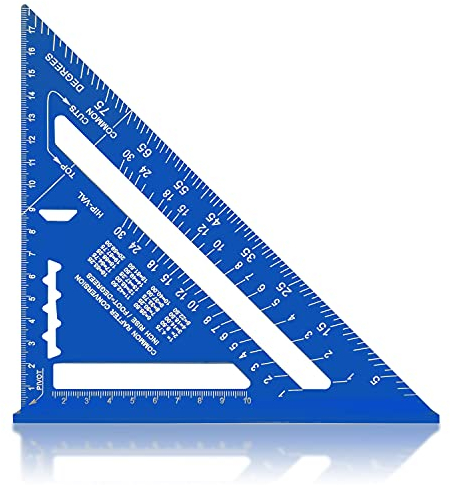 Winkelmesser für Zimmermann,7 Zoll Metrischer Dreieck-Winkelmesser,Aluminium Legierung, 90 Grad Verdicktes Dreieckslineal (blau)