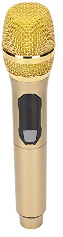 Micrófono Inalámbrico, Micrófono Inalámbrico de Mano Micrófono Inalámbrico de 6,35 Mm / 3,5 Mm con Pantalla LED para Conferencias en el Hogar Al Aire Libre(Dorado)