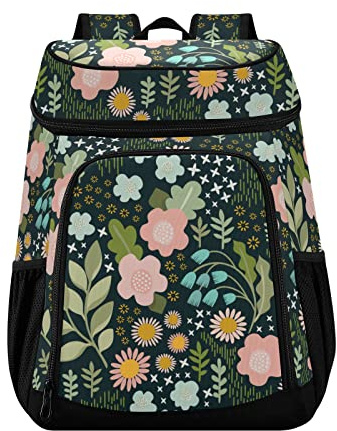 Sac à dos isotherme avec fleurs colorées - Grande capacité - Pour le camping, la randonnée, la plage, le pique-nique, le travail, l'université, le bureau