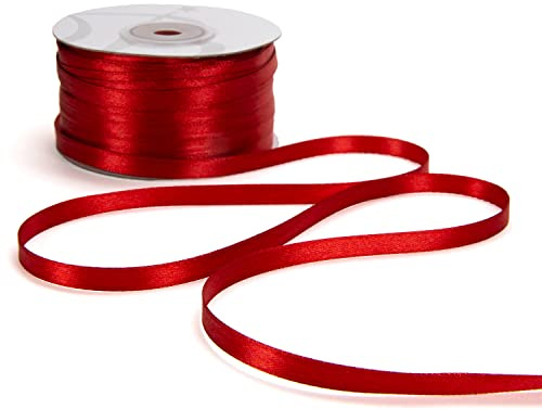 Nastro Doppio Raso 06mm X 100 Metri per Artigianato, Natale, Decorazioni, Adatto Per confezionare Regali, Feste di Compleanno, Matrimoni, Bomboniere (Rosso)
