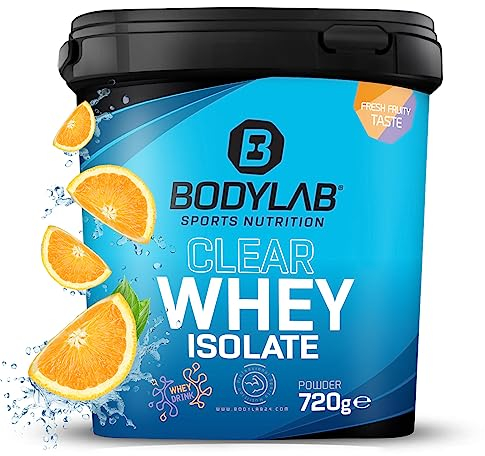 Bodylab24 Clear Whey Isolate Orange 720g, Eiweiß-Shake aus bis zu 96% hochwertigem Molkenprotein-Isolat, erfrischend fruchtiger Drink, Whey Protein-Pulver kann den Muskelaufbau unterstützen