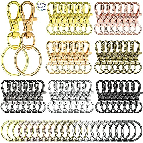 140 Stück Schlüsselanhänger Karabiner Karabinerhaken mit Drehgelenk Karabinerverschluss Schlüsselketten-Clip Schlüsselring für Schlüsselanhänger 25mm Schlüsselring（7 Farbe）