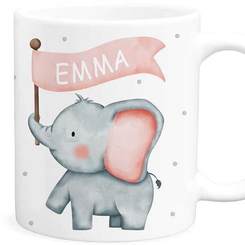 Tasse mit Elefant Kindertasse mit Namen personalisiert Kinder Namentasse Kinderbecher aus Keramik Trinkbecher Kindergarten Mädchen Jungen