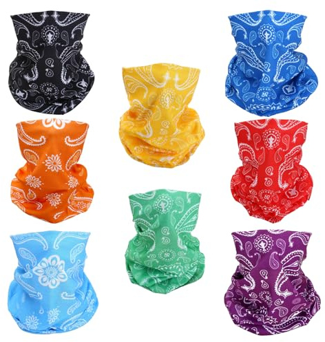 SMEHCF 8 Bandanas Polyvalents pour Femmes Hommes Bandeau Cagoule Cheveux Foulard Visage Demi Masque Cache-Cou Respirant Réutilisable Lavable Bleu Rouge Orange Vert Jaune Fleur Cajou