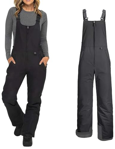 Runstarshow Salopettes Damen-Skianzug, wasserabweisend, Schneehose, Snowboard-Trägerhose, isolierter Thermo-Schneeanzug, Overall mit Taschen, Übergröße, S-4XL, Schwarz , L