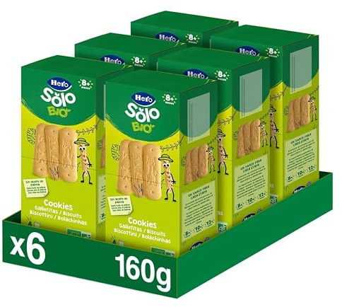 Hero Solo BIO - Biscuits Biologiques - 100% d'Ingrédients Naturels, Base de Céréales, Farine de Blé, sans Huile de Palme, à partir de 8 mois, 160gx6 pcs.