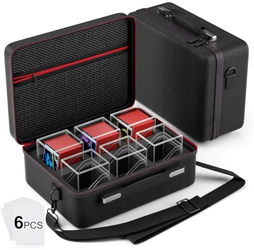 Proijeut Card Deck Box with Portable Case, 6 Pack Clear Commander Deck Box with 6 Dividers, Holds 600+ Double Sleeved Cards, Fit for MTG, YuGiOh, TCG