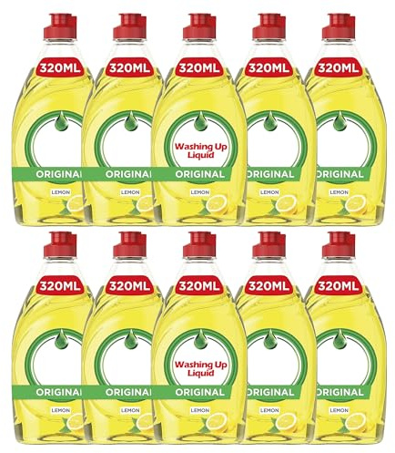 Lemon Washing Up Liquid with LiftAction | Dishes Grease Cleaner | 320ml (Pack of 10)