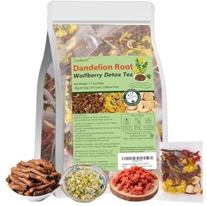 Dandelion Root Wolfberry Tea for Liver & Kidney Health 20 Count - Natural Liver Cleanse Detox Tea for Women & Men - Organic Herbal Loose Leaf Goji Berry, Chrysanthemum, Citrus Peel and Licorice - Caffeine-Free