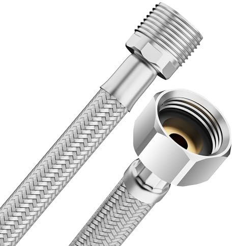 YUANNY Tuyau flexible 3/8 Femelle x 3/8 Mâle Raccord des deux côtés - Tuyau EPDM tressé acier inox, Flexible sanitaire Pour robinet, robinet d'angle, lavabo, cuisine, salle de bain, WC - 50CM