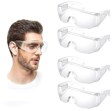 ZPSCXQ 4 Pack Safety Goggles, Protective Glasses for Adults, Clear Eye Protection for Construction, Laboratory & Outdoor, White PC Material, 155mm*120mm*60mm
