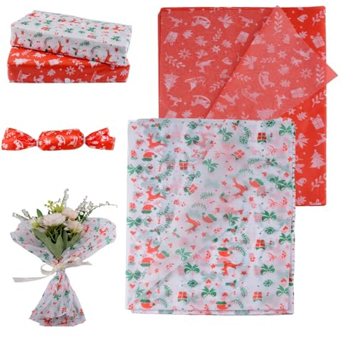HICOHAND Julpapper omslagspapper, 100 ark julgran ren gåva silkespapper bulk för julklapp, presentförpackning, presentpåsar, gör-det-själv-hantverk och festdekor