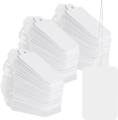 HONYUET White Tags with String, 500 Pieces, 45x25mm, Price Labels for Product Clothing Pricing