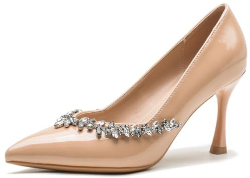 MiaZane Scarpe Eleganti in Pelle Verniciata Donna a Punta a Punta Tacco Stiletto Strass Scarpe da Sposa per Ricevimento di Matrimonio e Serata Slip On vestibilità Comfortevole,Apricot7cm,41 EU