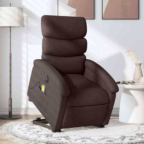 QUAHEAS Poltrona massaggiante elettrica con supporto per alzarsi, tessuto marrone scuro, massaggio a 6 punti, funzione relax, per soggiorno, camera da letto