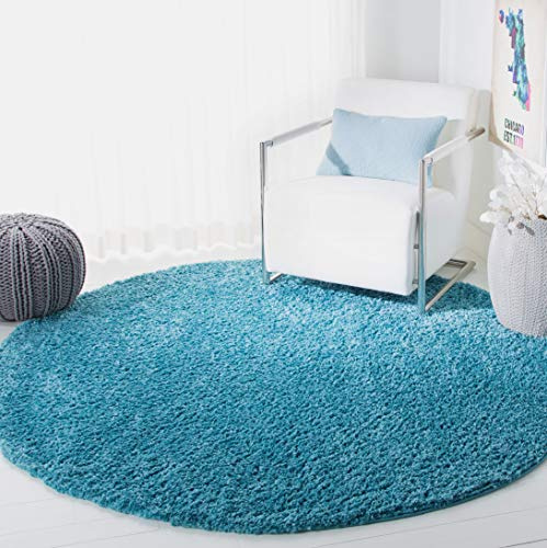 Safavieh Tapis Shag pour Salon, Salle à Manger, Chambre à Coucher - August Shag Collection, Tapis à Poil Court, Turquoise, 90 x 90 cm