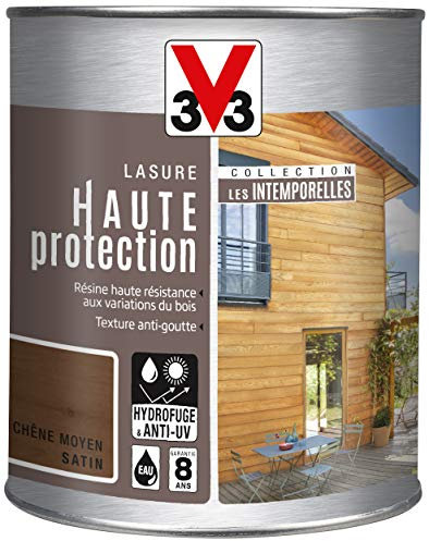V33 Lasure haute protection 8 ans, Les intemporelles, Chêne Moyen, 1 L
