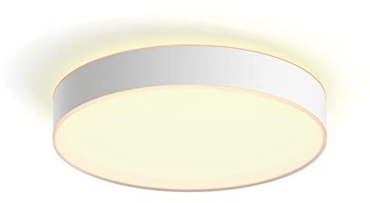 Philips Hue White Ambiance Enrave Deckenleuchte L (4.300 lm) inkl. Dimmschalter, dimmbare Deckenlampe für das Hue Lichtsystem mit allen Weißtönen, smarte Lichtsteuerung über Sprache und App, weiß