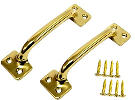 QCAA Soild Brass, 4-7/8,Heavier Sash Lift Pull, Traditional Type, Polish Brass, 2 Pack, Made in Taiwan