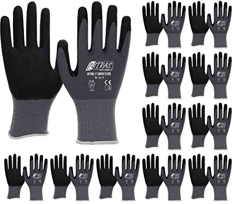NITRAS Skin-Flex 8700 Lot de 12 paires de gants tricotés avec revêtement spécial noir pour montage fin - Taille : 8