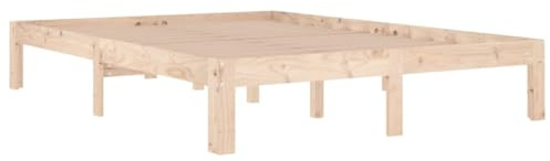 vidaXL Wooden Bed Frame Base - Double Size 135x190 cm - Solid Pine Platform with Plywood Slats - Modern Style Brown