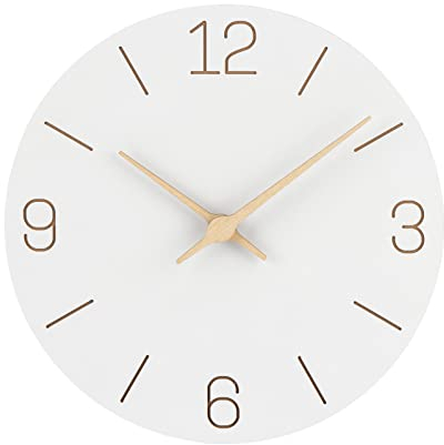 NESIFEE Orologio da Parete in Legno, Moderno e Minimalista, Orologio Parete Senza Cornice da 30CM,Con Movimento al Quarzo Silenzioso, Decorazione, Soggiorno, Cucina, Bianco