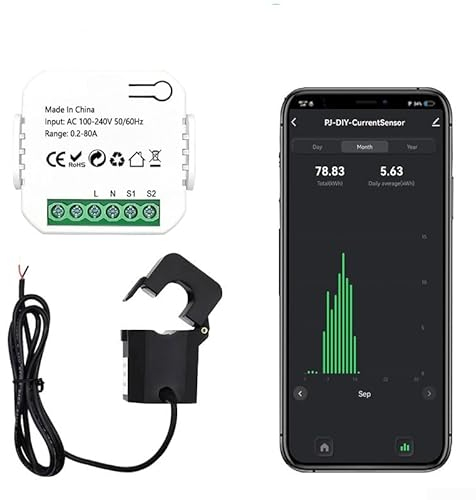QOXEZY pour Tuya Compteur électrique intelligent, compteur d'énergie WiFi avec pince CT, 80 A App KWh Moniteur d'électricité en temps réel/compteur d'énergie d'automatisation sûre