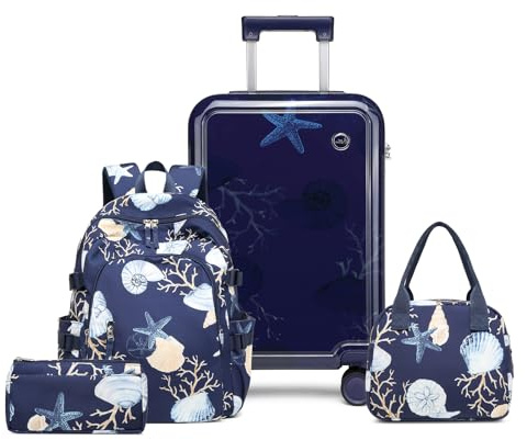 Sea choice Kinderkoffer mit Rucksack Set Handgepäck Leicht Hartschalenkoffer Trolley Jungen Mädchen Reisekoffer mit 4 Rollen, TSA Schloss, 53x34x21cm