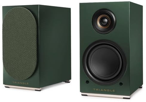 Triangle - Diffusori attivi AIO TWIN - Diffusori da scaffale Wi-Fi e Bluetooth con amplificatore 2x50W - Audio HD - Ingressi PHONO/Platino + TV ottica - 165 x 304 x 235 mm - Verde inglese (Coppia)