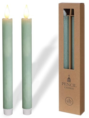 comforder Real Wax LED Taper Candle Electric -Flickering Candles Battery Operated (Set of 2), Electric Candles Flickering with Timer Function (Eucalyptus Green)