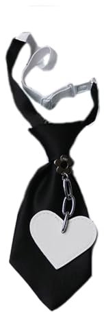 Maxtonser Damen-Krawatte mit Metallkettenanhänger, Krawatte für Uniform, Krawatte, Anzüge, faule Person, Studenten, Jungen, elegante Krawatte, kurzes weißes Herz