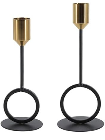 Set of 2 Black and Gold Candle Holders – Modern Metal Candle Stands for Taper Candles, Elegant Table Decor, Ideal for Christmas, Holiday Period, Candlelight Dinners or as Wedding Decor