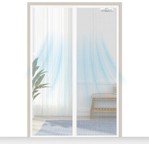 SCREEN DOOR Fly Screen Balcony Door, 80 x 190 cm, White Magnetic Fly Screen Door, Insect Protection, Easy Assembly