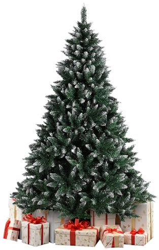 OHMG Árbol de Navidad Artificial Premium 150 cm Pino Diamante con Nieve Artificial Árbol de Navidad Artificial Aguja de pino gruesa, Efecto realista, Montaje Fácil, PVC, Base metálica, Ignifugo
