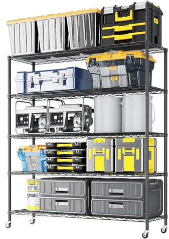 Karl home 5-Tier Wire Shelving Unit with Wheel, Adjustable Metal Shelf 117x45x185 cm Metal Shelving Unit for Kitchen Bedroom Living Room Bathroom Black