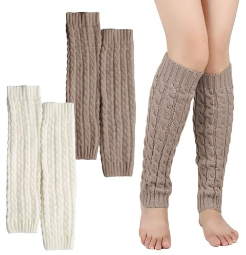 Lot de 2 paires de jambières tricotées pour femmes et filles, Jambières d'hiver Automne chaudes en tricot,Chaussettes longues pour bottes, Knit Chaussettes longues tendance Boot pour Ballet Yoga Fête