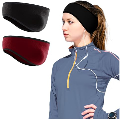 HUZNA 2 Pièces Cache Oreille Femme Homme,Confortable Elastique Bandeau Cheveux,Hiver Sport Bandeau Cache Oreille,Thermique,Sport Headband Idéal pour Sports Ski Course à Pied Cyclisme