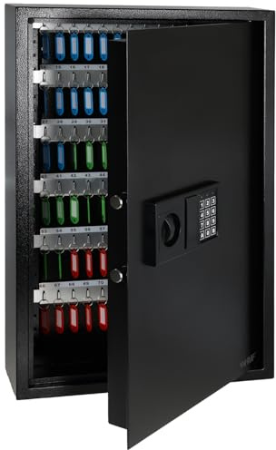 HMF Cassaforte Portachiavi con codice numerico, Armadietto Portachiavi con serratura elettronica | 132 ganci | 66,5 x 43 x 13 cm | Nero