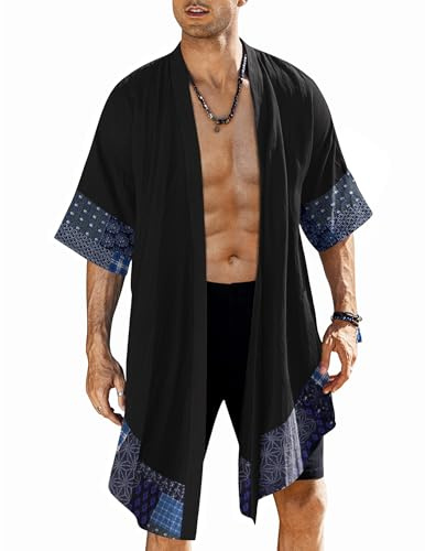 COOFANDY Mens Long Cardigan Cotton Kimono Robe Lightweight Casual Beach Open Front Cape Coat Apparel
