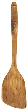 FAAY Espátula de madera para saltear de 13.5 para mano IZQUIERDA, paleta para saltear con mango ergonómico, volteador de madera saludable, artesanía de alta resistencia a la humedad
