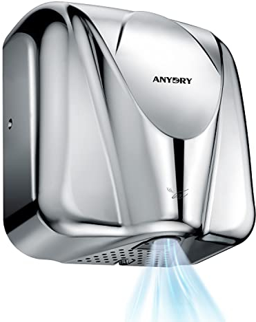 anydry 2812 Händetrockner für Gewerbe elektrischer Sensor Stilvolles Design Edelstahl-Finish schnelle Trocknung 7-10 Sekunden 1600W.(Polishde)