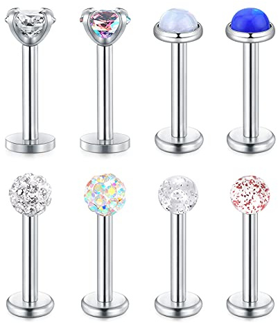 Funseedrr 8pcs Piercing Labio Labret Acero Quirurgico 6mm 8mm 16G Barra Tragus Helix Cartílago Pendiente Piercing