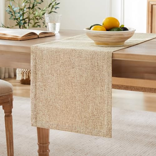 ZeeMart Burlap Style Farmhouse Table Runners 60 Inches Long, Beige Rustic Woven Dining Table Runner for Everyday Use, 14x60 Inches, Oatmeal Beige