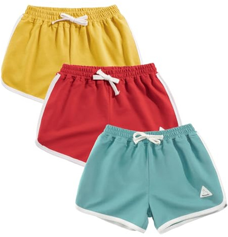 Rolanko Mädchen Gym Kurze Hose, Baumwolle Sommer Heiß Kurze Running Hosen, Kinder aktive Sport Bekleidung zum Tanzen und Yoga, 3 Packungen (Gelb Rot Grün, Größe:170, 13-15 Jahre)