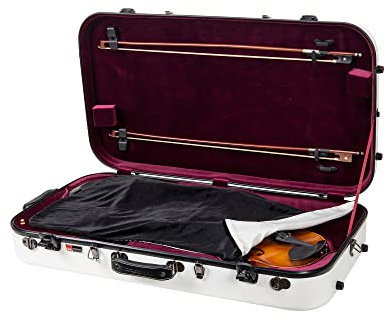 Crossrock Fiberglass Violin & Viola Double Case | Fits 4/4 Violin + 15ā16.5ā Viola ā TSA Lock, Hygrometer, Blanket, Backpack Straps- Milky White (CRF2020DVLMW)
