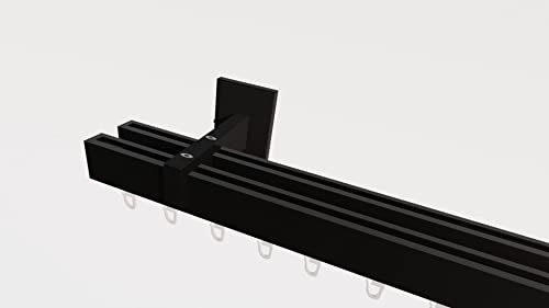 Innenlaufsystem Gardinenstange Square-LINE kantig, auf Maß - Schwarz - 150 cm 2-Lauf