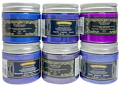 CSY art gallery Metallic Acrylic Paint Set,2 Ounces x 6 Assorted Colors, Iridescent Purple and Blue Ink Pigment Non-Fading, Rich Vivid Pigments, Brilliant Glitter Finish, Fast Dry Formula(Seine Night)