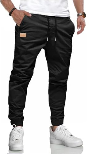 LIUPMWE Herren Hose Chino Cargohose Jogginghose Baumwolle Casual Sporthose Sweatpants Herren mit Taschen Freizeithose Elastische Taille mit Kordelzug,M,Schwarz